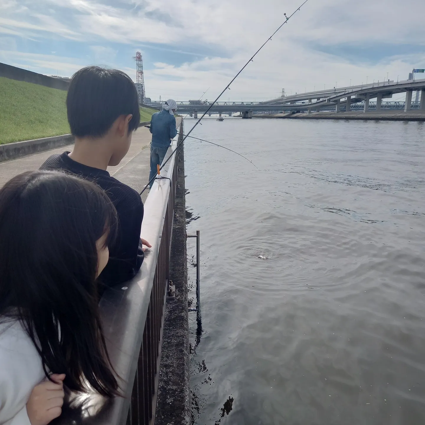 荒川の土手で魚釣りを・・・見る！